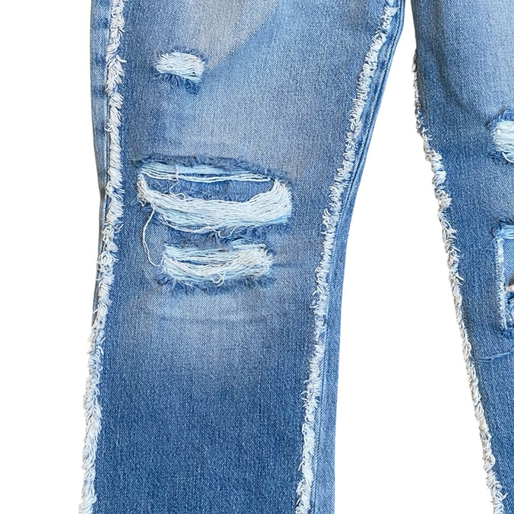 FRAME Layered Look Distressed Straight Jeans Coast Combo Size 27 - Picture 8 of 16